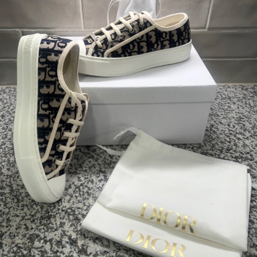 Dior Women's Blue and Cream Patterned Sneakers